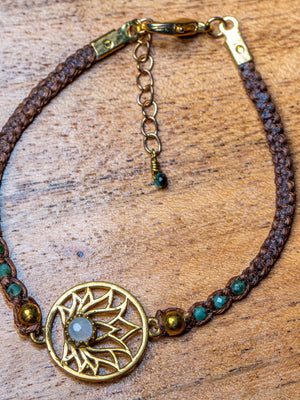 Moonstone Lotus Macramé Bracelet with Emeralds