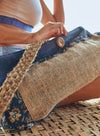 Navy Flower Paisley Fabric & Jute Eco Beach  / Weekender Bag