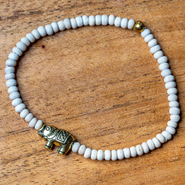 Elephant White Beads Bracelet