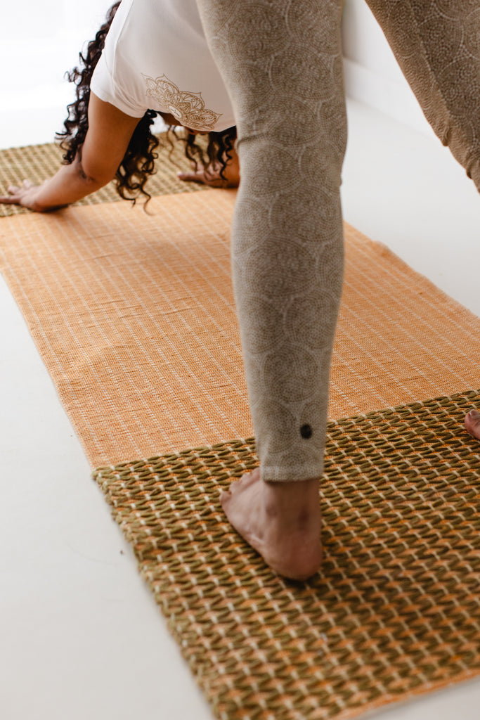 Non-Slip Cotton Yoga Mat (orange base & green criss-cross)
