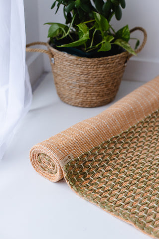 Anti-Slip Herbal Cotton Yoga Mat (Orange with Green)