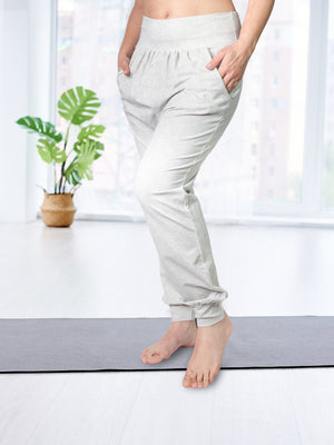 100% Natural Cotton Yoga Pants for Breathable Relaxation  Eco-Friendly/Unisex Harem Pants/Loose Fit Cotton Trousers/Cotton Harem  (Light Grey)